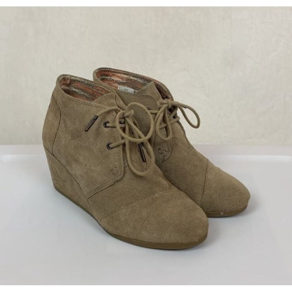 TOMS Desert Wedge Suede Ankle Boots Tan Size Women's 9